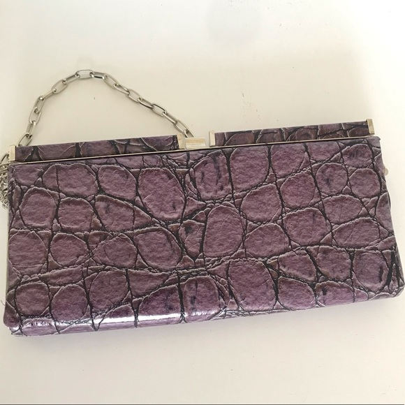 Purple Reptile Embossed Clutch Bag with Silver Shoulder Chain 🔴 - Picture 2 of 3